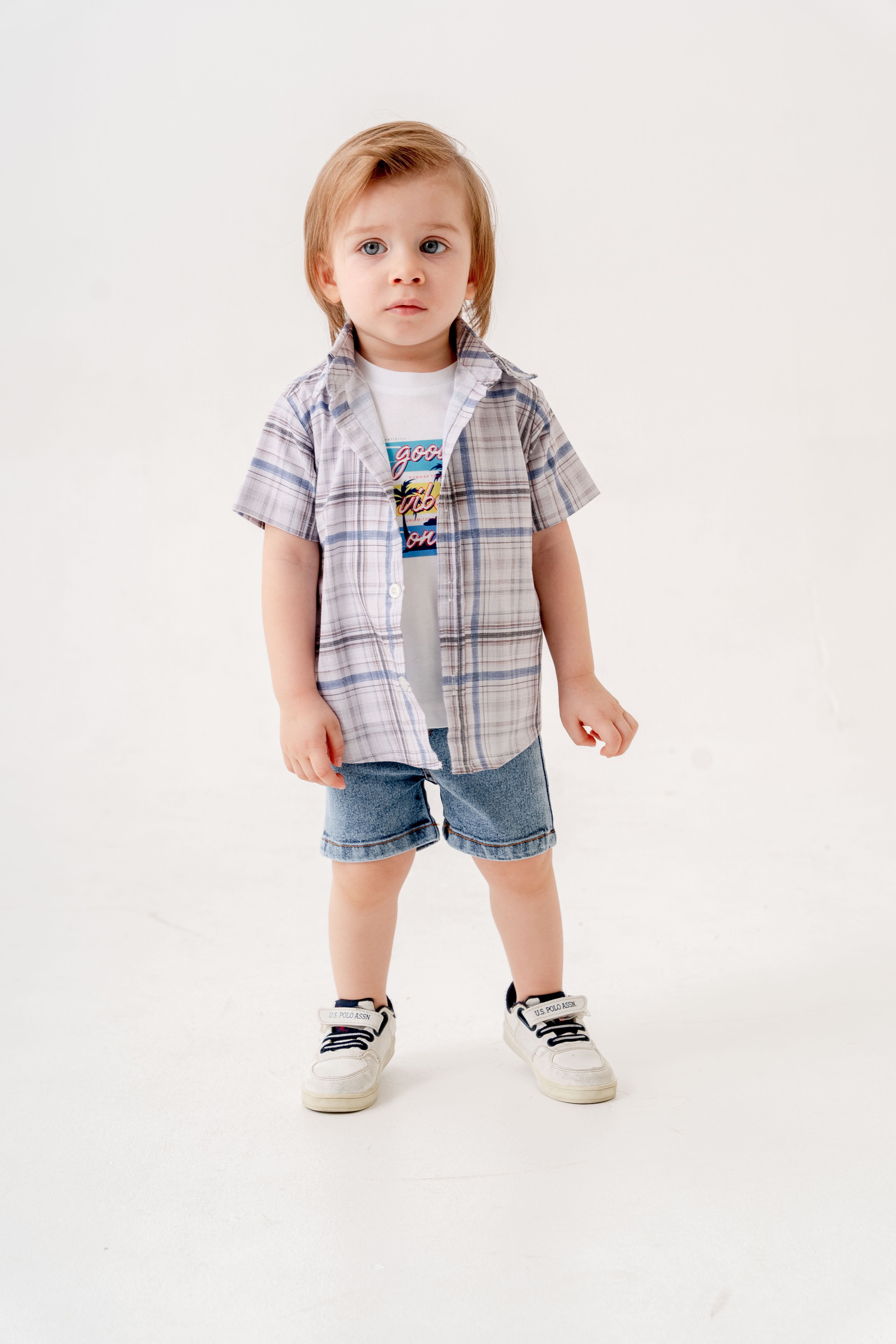 Erkek Bebek Çizgili Gömlekli Denim Takım 9-24 Ay